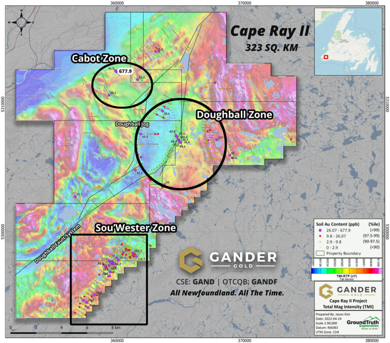 Gander Gold Outlines Three Large Gold Zones at Cape Ray II in